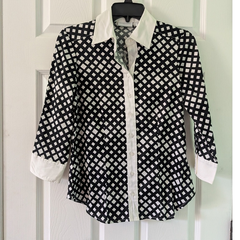 NWT NY&C Black‎ & White Button-Up Top Career Wear Business Casual XS